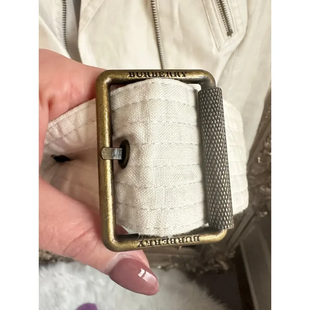 Burberry Brit Patchford Parchment Linen Moto Biker Full Zip Belted Jacket Size 4 - Picture 8 of 14